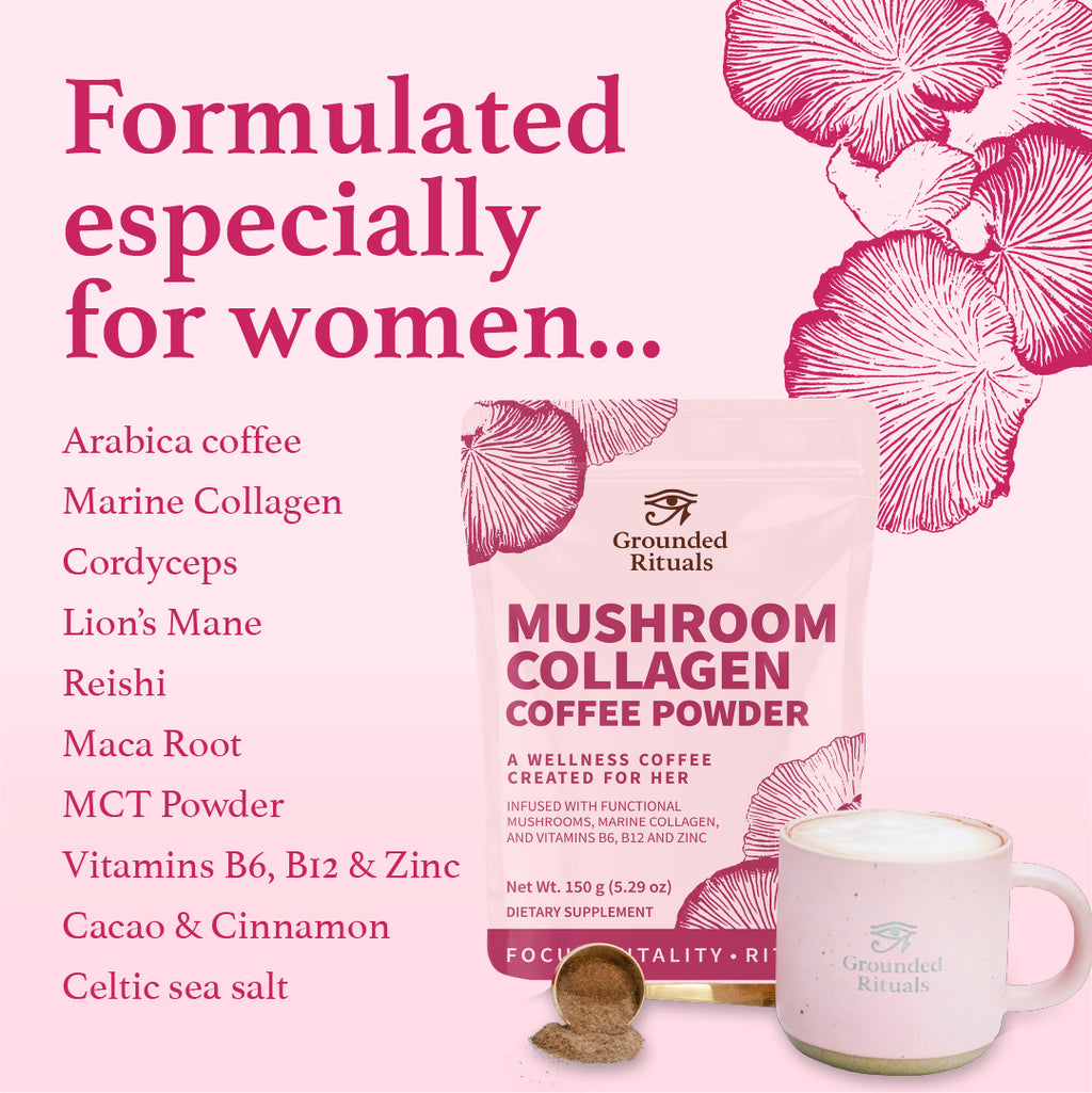 Mushroom Collagen Coffee - Infused with Functional Mushrooms, Marine Collagen and Vitamins B6,B12 & Zinc